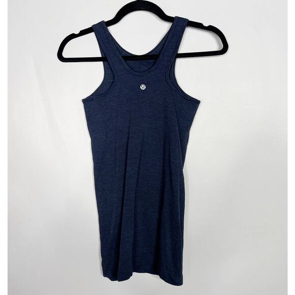 Lululemon Womens 4 Blue Seamlessly Covered Tank Heathered Inkwell Built In Bra - Picture 2 of 8